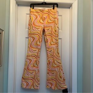 Easel Women’s Groovy Retro Swirl Stretch Cotton Bell Bottom Pull On Pants Size S